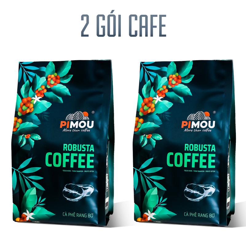 [2 Gói] Cà phê Robusta nguyên chất rang Bơ công thức riêng thơm béo mặn nhẹ đặc trưng, Medium Dark Roast - Hãng Pimou khối lượng tịnh 920gr, cafe sữa, coffee, cafe nguyên hạt