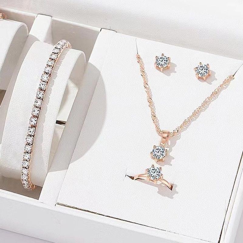New Five-Piece Women's Bracelet Necklace Ring Stud Earrings Set 520 Valentine's Day Birthday Light Luxury Super Fairy 8