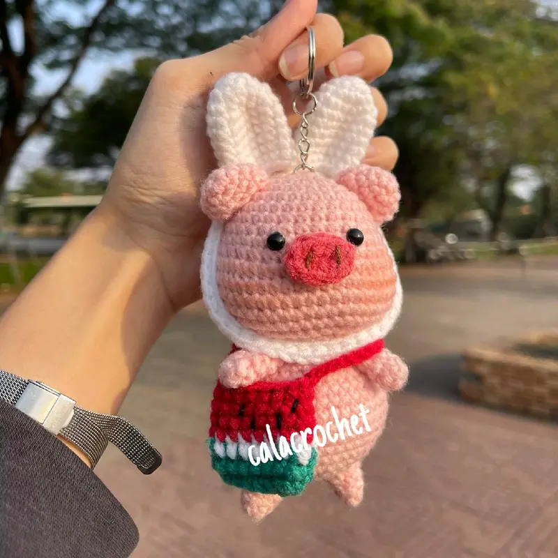 Móc khoá heo tai thỏ bằng len handmade làm quà tặng trang trí đáng yêu 0
