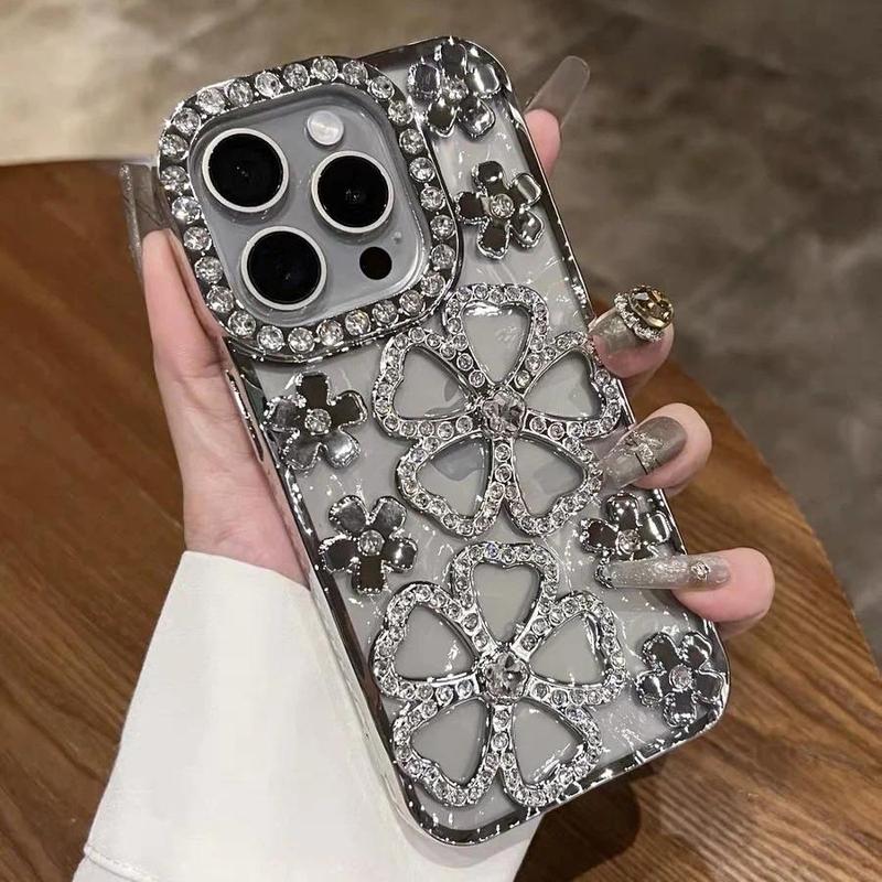 Ốp Hoa 3D, Kim Cương Lấp Lánh Sang Trọng, Dành Cho iPhone 16 Pro Max, 16 Plus, 14, 13, 12, 11, Ốp Mạ Trong Suốt, Dành Cho iPhone 15, Ốp Bảo Vệ 1