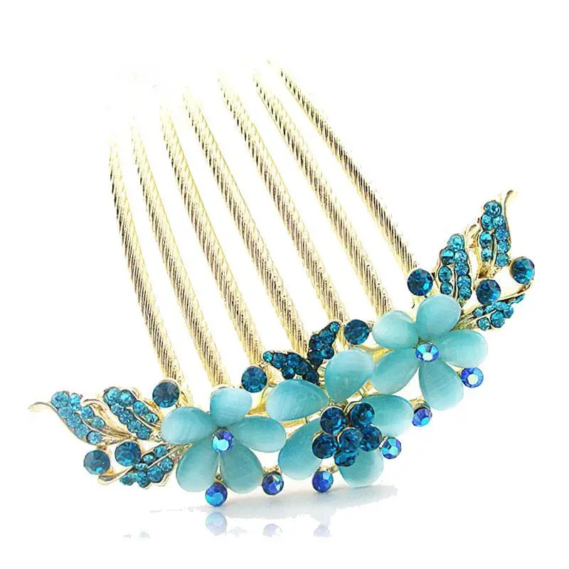 Special Promotion Korean Hair Accessories Rhinestone Cat's Eye Flower Insert Comb Hair Styling Tool Hair Comb Hairpin Hair Clip Hair Ornament