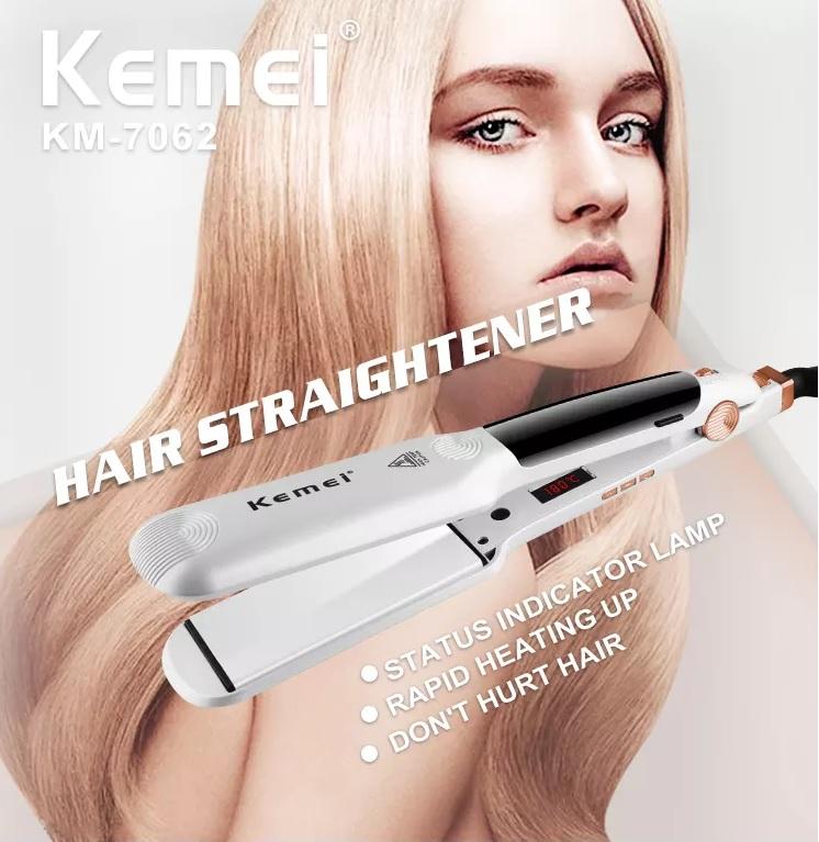 Máy Duỗi Tóc Hơi Nước Màn Hình LCD Thể Hiện NHiệt Độ Kemei Km 7062 Chuẩn Salon Lưỡi Phủ Gốm Ceramic Coating