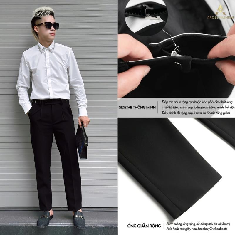 SONOMEN - Quần Âu Nam Điều Chỉnh Cạp Sidetab Lưng Cao Baggy Menswear - Sơn Tóc Bạc Store Nhung Kem