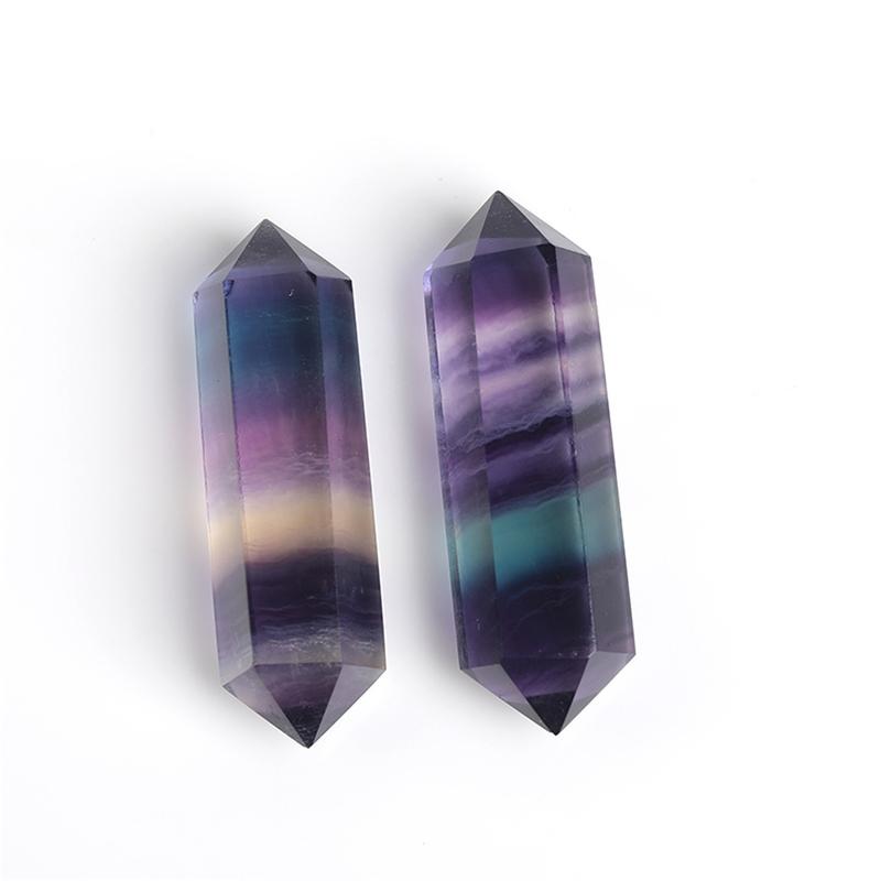Product Introduction of Natural Colorful Fluorite Double Pointed Crystal Column Color Fluorite Hexagonal Prism Crystal Stone Decoration Home Decoration 2