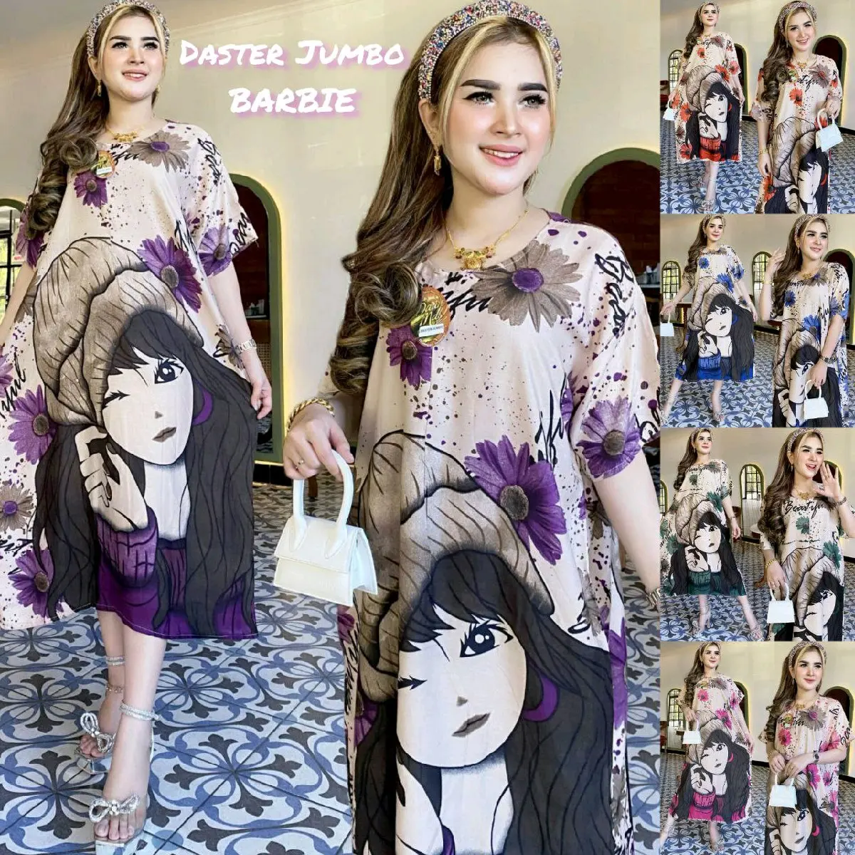 NEW DASTER JUMBO BUSUI BUMIL MOTIF BARBIE BAHAN RAYON ADEM Batik Cantik Nyaman Tidur Ungu