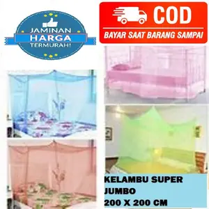 Kelambu Kotak Polos Super Jumbo 200 x 200 cm Tahan Angin Dicuci Dengan Tangan Saja Sturdy Sudah Dirakit Mosquito Nets Standard 200x200 cm 100% MADE IN INDONESIA