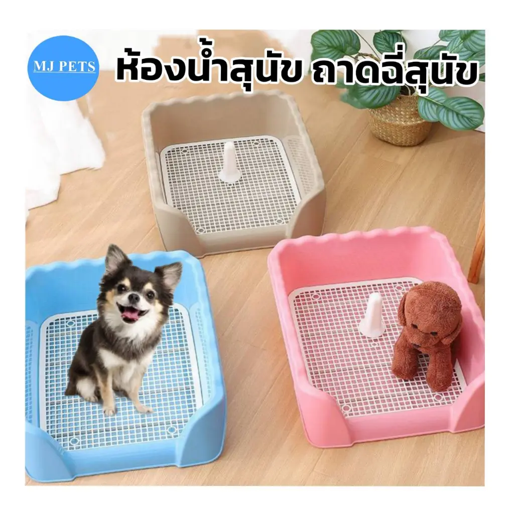 ห้องน้ำสุนัข ถาดรองฉี่ สี่เหลื่ยมสวมสุนัขแบบมีขอบสูงกันกระเด็น (มีเสา เสาถอดได้)