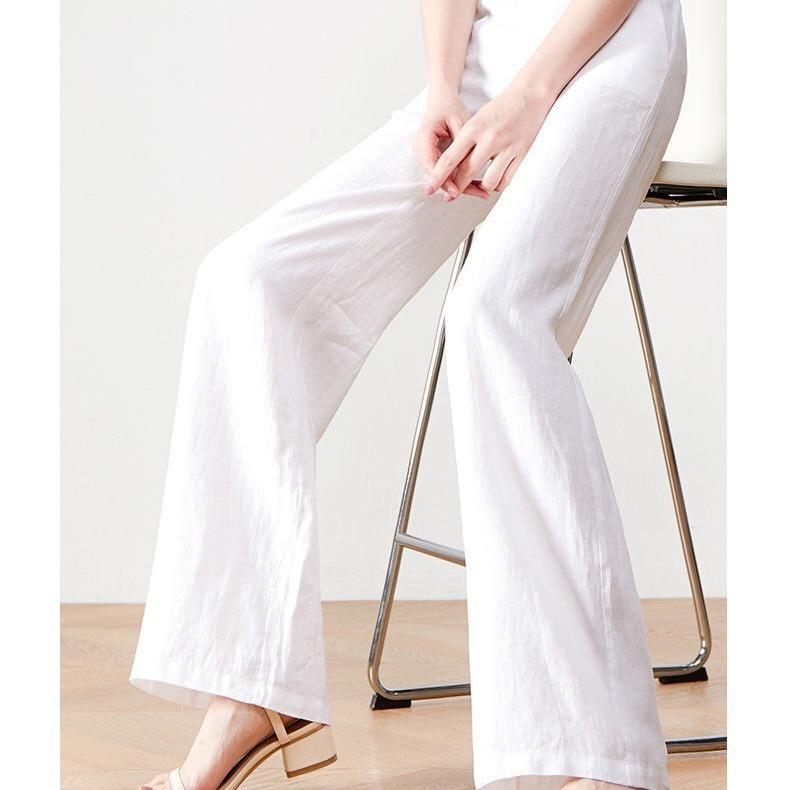 Quần ống rộng linen khóa trước chun lưng vải sợi tre thân thiện môi trường, vải mềm mát 3 màu Nữ Women Ong Pants 4