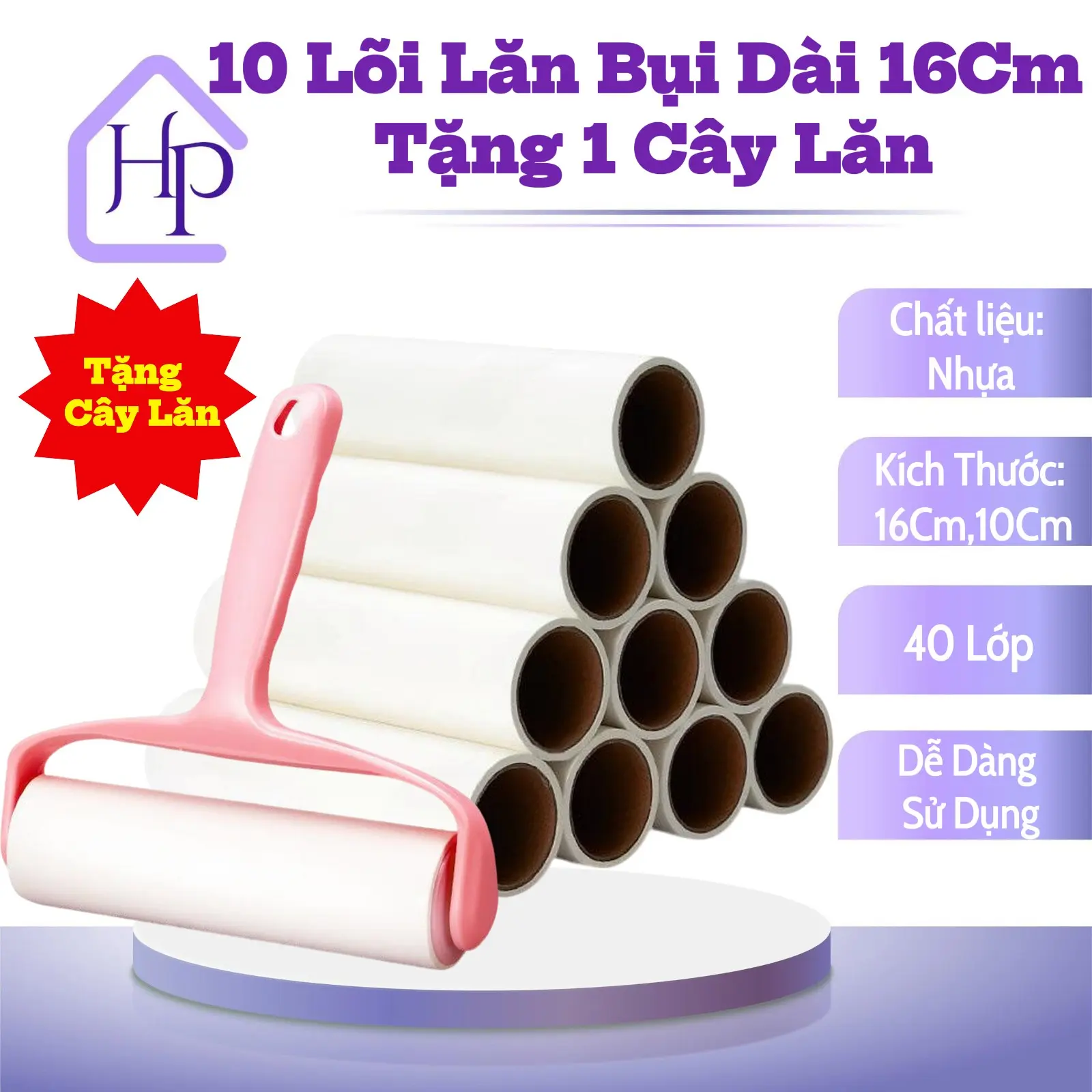 Combo 10 Lõi Lăn Bụi 16Cm Tặng Cây Lăn Bụi - Làm Sạch Ga Giường, Quần Áo, Sofa, Lông Thú Cưng - Lõi Lăn 30 Lớp, 40 Lớp - Cây Lăn Bụi 16Cm,10Cm giấy  không  khô damp  duster cây  lăn  bụi  Giường  thanh  lăn  bụi combo  lõi  lăn  bụi lõi  cây  lăn  bụi