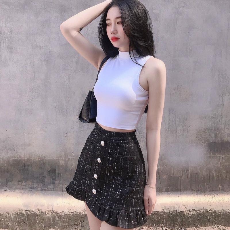 Áo Croptop Thun Gân Nữ 3 Lỗ Kiểu Trơn Sát Nách Cổ Lọ, Cổ Cao Không Tay Dáng Ôm Body