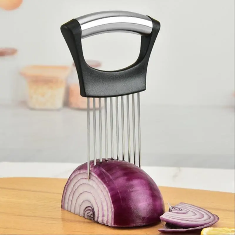 Onion Holder for Slicing, 1 Count Stainless Steel Onion Slicer Aid, Onion Slicer Tool, Vegetable Handling Tools, Home Kitchen Gadgets, Kitchenware