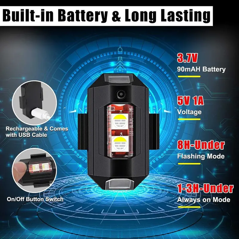 HISUN Lampu LED Warning Light Bike Drone Portabel 7 Color Rechargeable - H-77 5