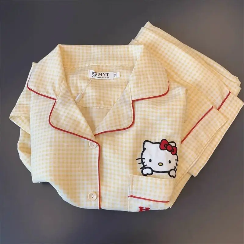 Bộ Đồ Ngủ Hello Kitty, Phong Cách Hàn Quốc, Dễ Thương, Dành Cho Nữ, Bộ Quần Dài Áo Dài Tay Và Quần Dài, Bộ Đồ Mặc Ở Nhà Kẻ Sọc Đơn Giản Nhật Bản, Thích Hợp Cho Mùa Xuân Và Mùa Hè 7