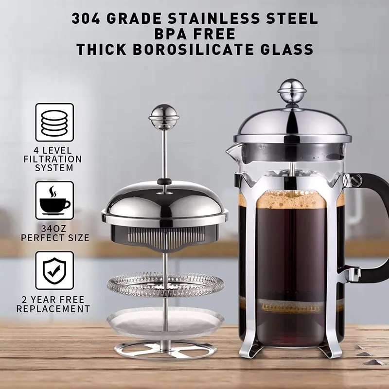 Máy Pha Cà Phê Bình Pha Cà Phê Kiểu Pháp (12 Oz), Hệ Thống Ép, Thủy Tinh Borosilicate Dày Chịu Nhiệt, Bền Dễ Làm Sạch 6
