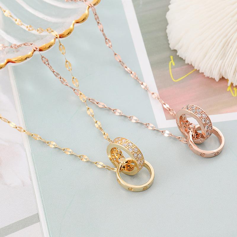 Product Introduction of New Women's Necklace Simple Fashion Korean Style Rose Gold Inlaid Diamond Necklace for Women Gift Necklace Jewelry 0