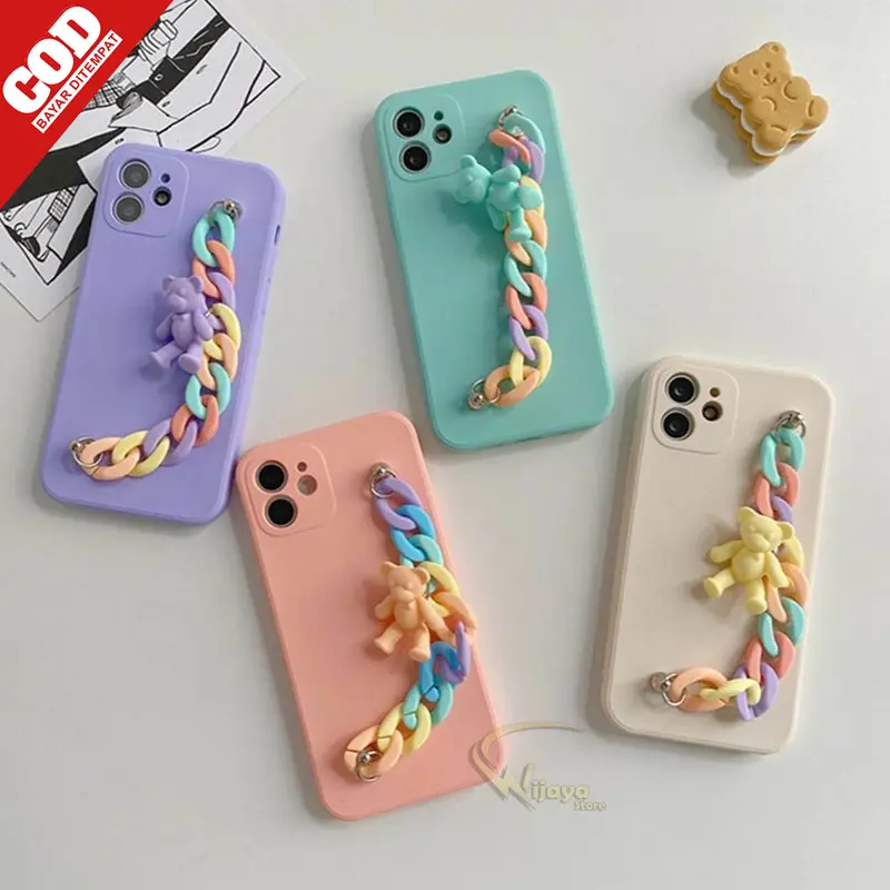 Softcase Macaron Bear For Op'o, S*msung, V*vo, Xi*omi, Iph*ne, Re*lme, Inf*nix Black Blue 2