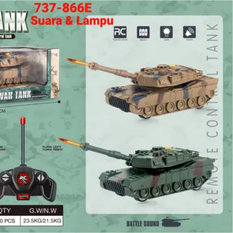 MAINAN ANAK WAR TANK RC REMOT CONTROL LAMPU DAN SUARA 737-866E Baterai Remote