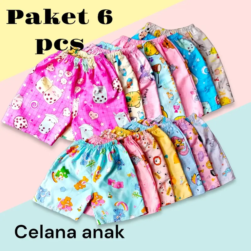 PAKET 6 PCS CELANA PENDEK ANAK PEREMPUAN Celana Santai Motif Fashion 0
