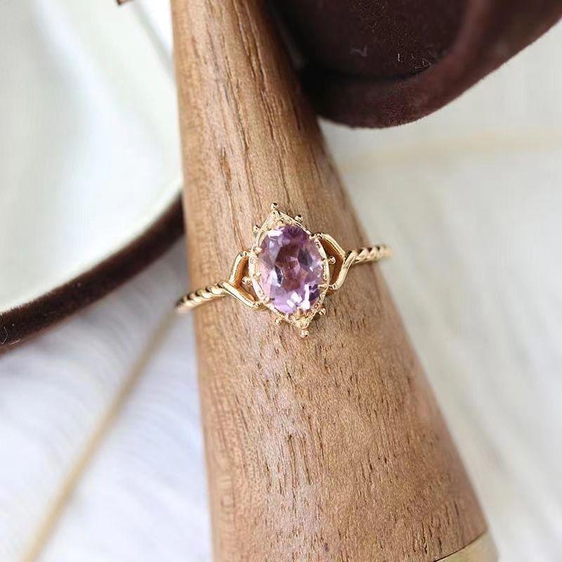 Nhẫn Nữ, Phong Cách Nhật Bản, Amethyst Tự Nhiên Agete Màu Tím, Dòng Đá Sinh Akato, Cùng Phong Cách, Bạc Sterling 925, Mạ Vàng 2