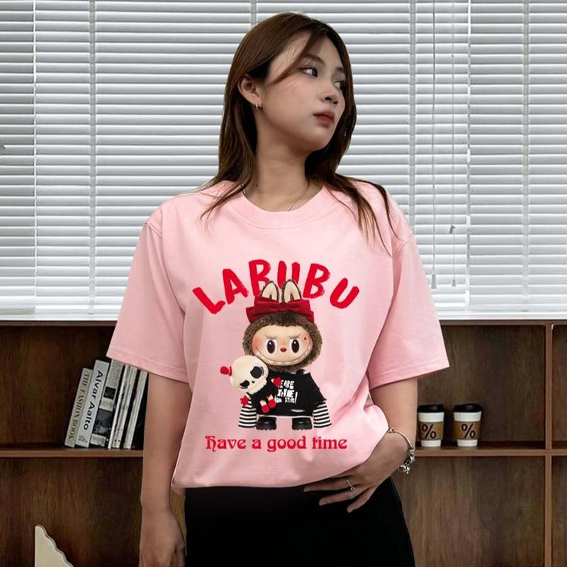 Áo thun Junos in hình LABUBU Chestnut Cocoa cotton nữ siêu cute kiểu unisex form oversize cổ tròn top Women. 2
