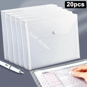 A4 File Folder, 20pcs Clear File Folder with Button Closure, Durable Plastic File Organizer, Office Stationery & Supplies for Home School Office