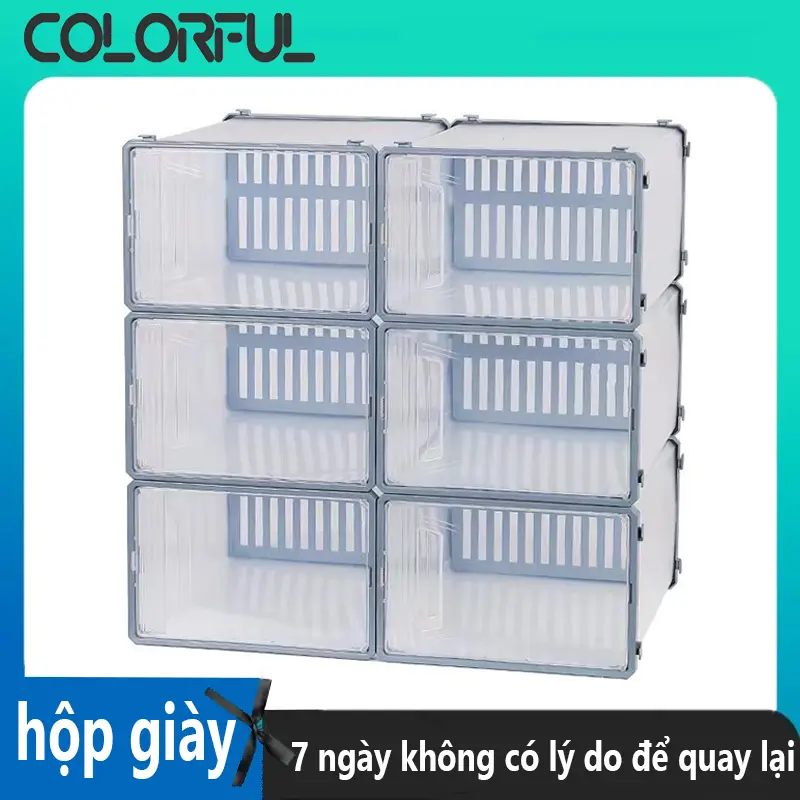 COLORFUL Hộp Đựng Giày Nắp Nhựa Cứng, Hộp Để Giày Dép Cửa Nắp Ngang Lắp Ghép Thông Minh Chịu Lực 0