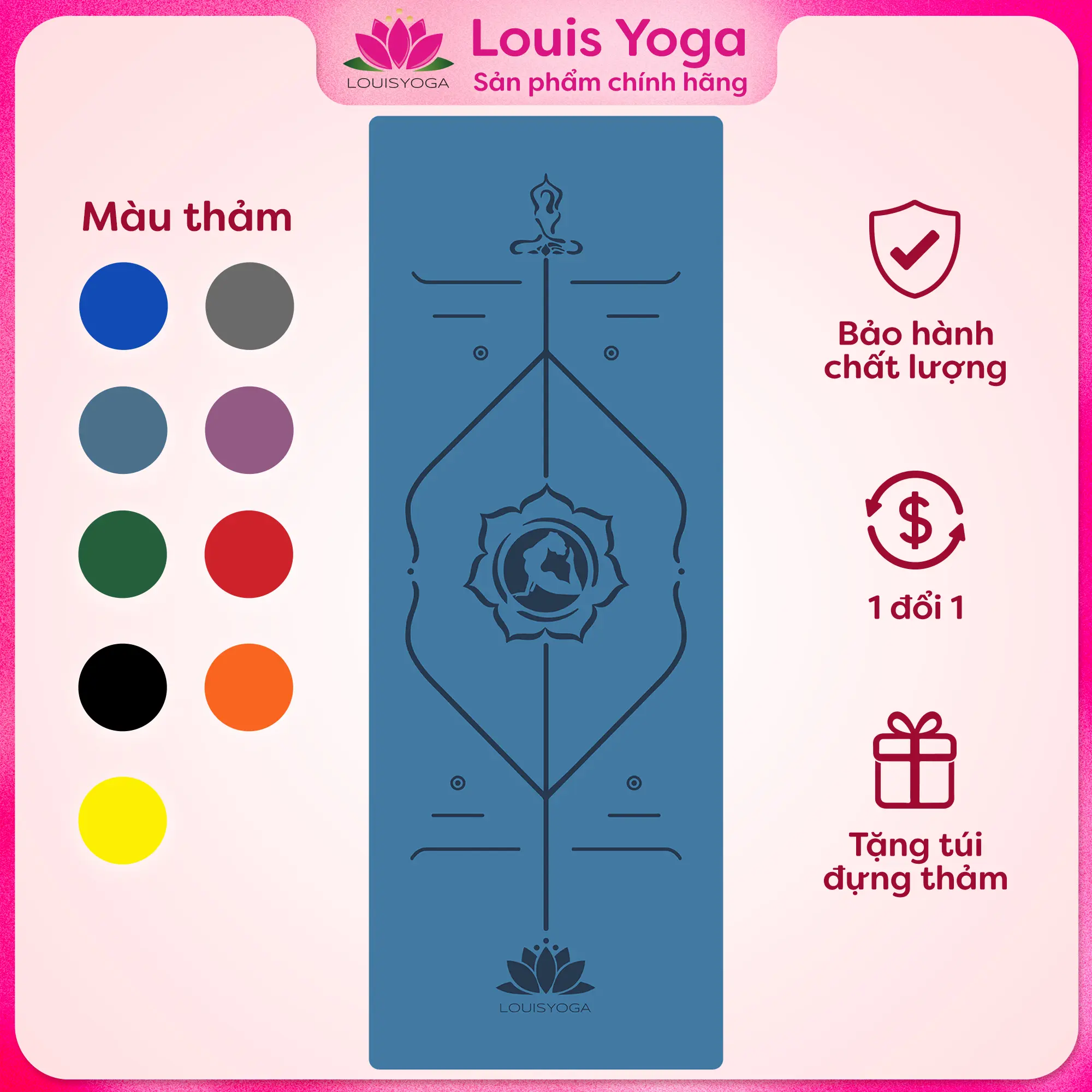 Thảm tập Yoga cao su Louis Yoga - BASIC - Siêu thấm hút, Thiết kế 2 lớp, Mặt bóng, Vệ sinh dễ dàng, Độ bám tốt