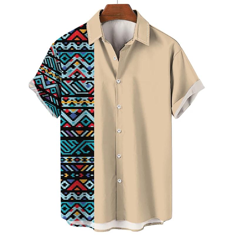 Product Introduction of Men's Hawaiian Beach Ethnic Style 3D Printed Street Retro Fashion Short Sleeve Shirt Menswear Top 5