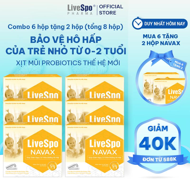 [Mua 6 tặng 2 ] LiveSpo Navax Kids - Nhỏ nước muối cho bé sơ sinh chứa bào tử lợi khuẩn - Dành cho trẻ sơ sinh và trẻ em 5 ống x 5ml