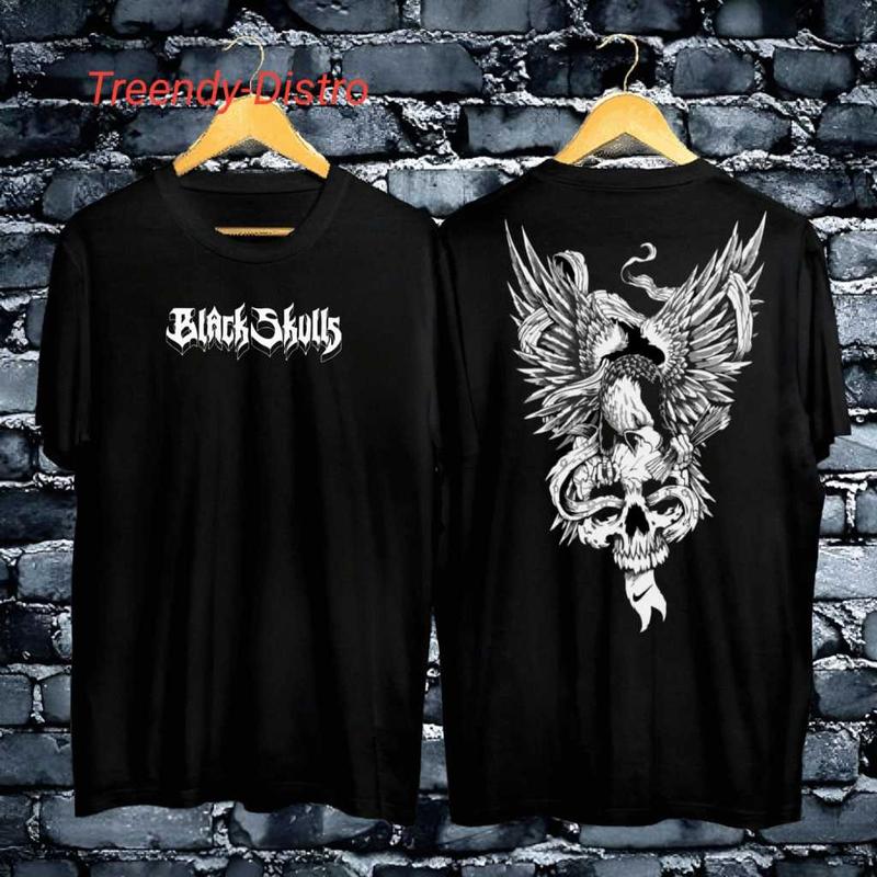 Kaos Premium Pria Tshirt Distro Motif BlackSkull Pakaian Pria / Koas Distro Premium Gaya Liburan 4