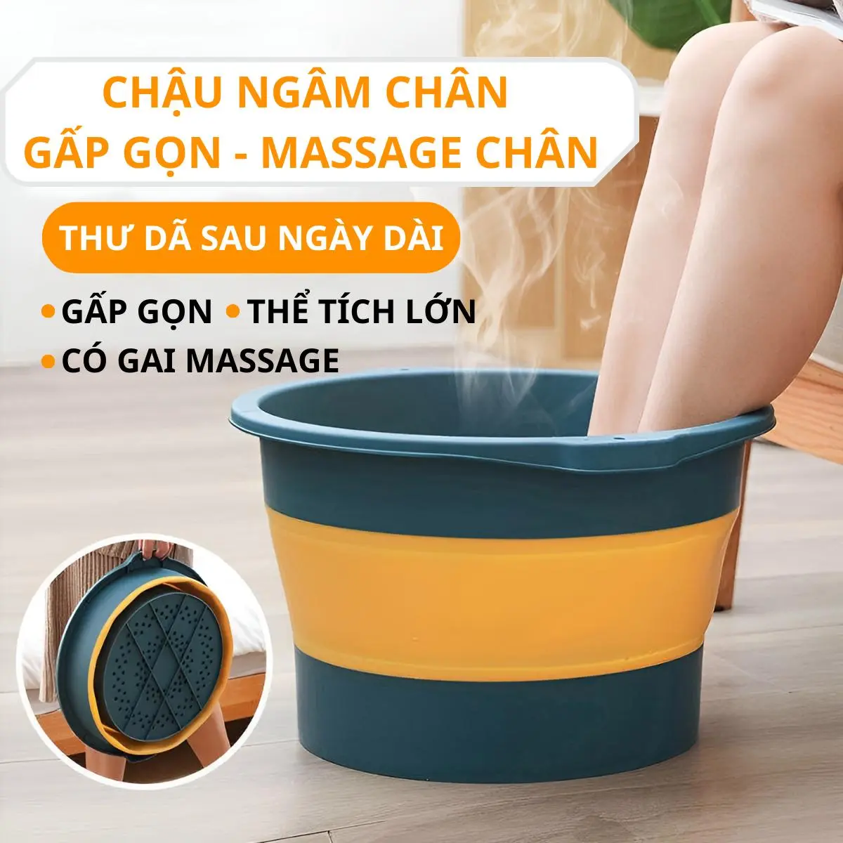 Chậu Ngâm Chân Gấp Gọn Silicon Massage Chân Thư Giãn Size To Thau Gấp Gọn Thông Minh Tiện Ích Gia Đình