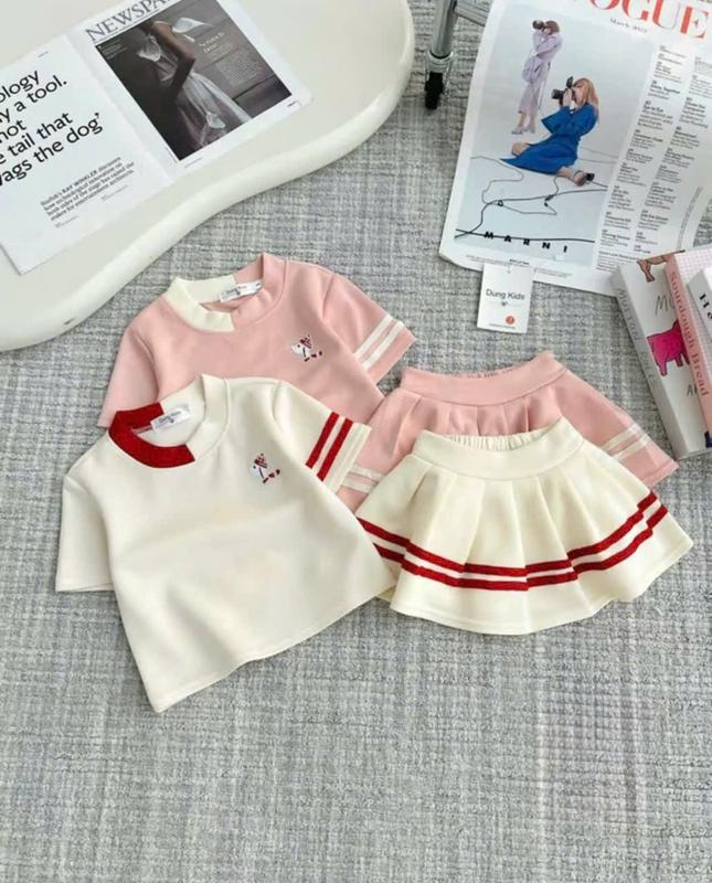 Bộ váy xếp ly mẫu Áo cổ mix 2 màu tay sọc viền , kèm chân váy 2 sọc chất tixi mềm mát thấm hút mồ hôi sz 40- 55 kg ( GẦN SZ LẤY LÊN 1 SZ TO NHÉ ) 7