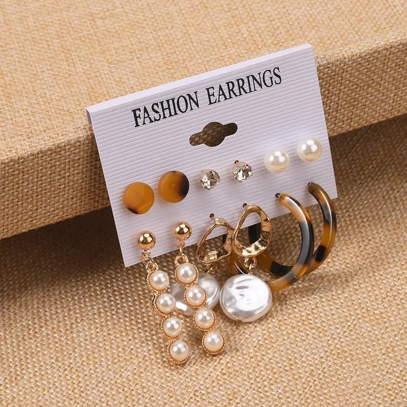 AP08-5 Anting Paket 6 Pasang Set Stud Hooks Anting Fashion Gaya Wanita Korea For Unhijab or Hijab Friendly 3