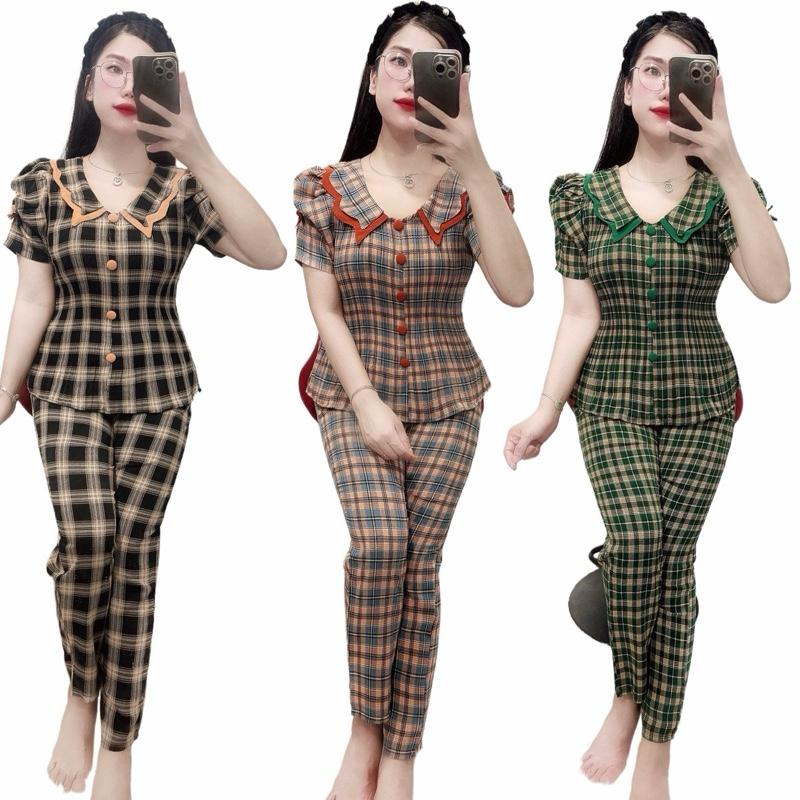 Đồ Bộ Nữ Tay Ngắn Quần Dài, Áo Dập Ly Phom Thiết Kế Sang Trọng Thích Hợp Cho Mọi Lứa Tuổi, Chất Vải Mango Mịn Mát Có Nhiều Hoạ Tiết( Women)