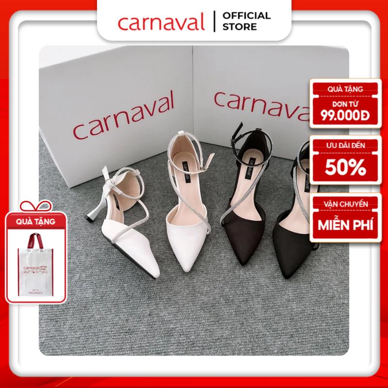 Giày sandal cao gót mũi nhọn Carnaval cao 7 phân đính xoàn đá siêu sang - VS18