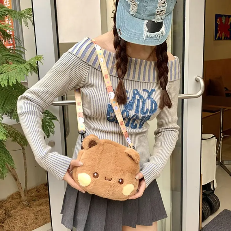 Túi Đeo Chéo Hình Gấu Anime, Phong Cách Kawaii Ví Đựng Đồ Mềm Hoạt Hình, Ví Nhồi Bông Và Bồng Bềnh Dành Cho Phụ Nữ Và Trẻ Em Gái Bag Tote Nhung Chữ Nhật 5