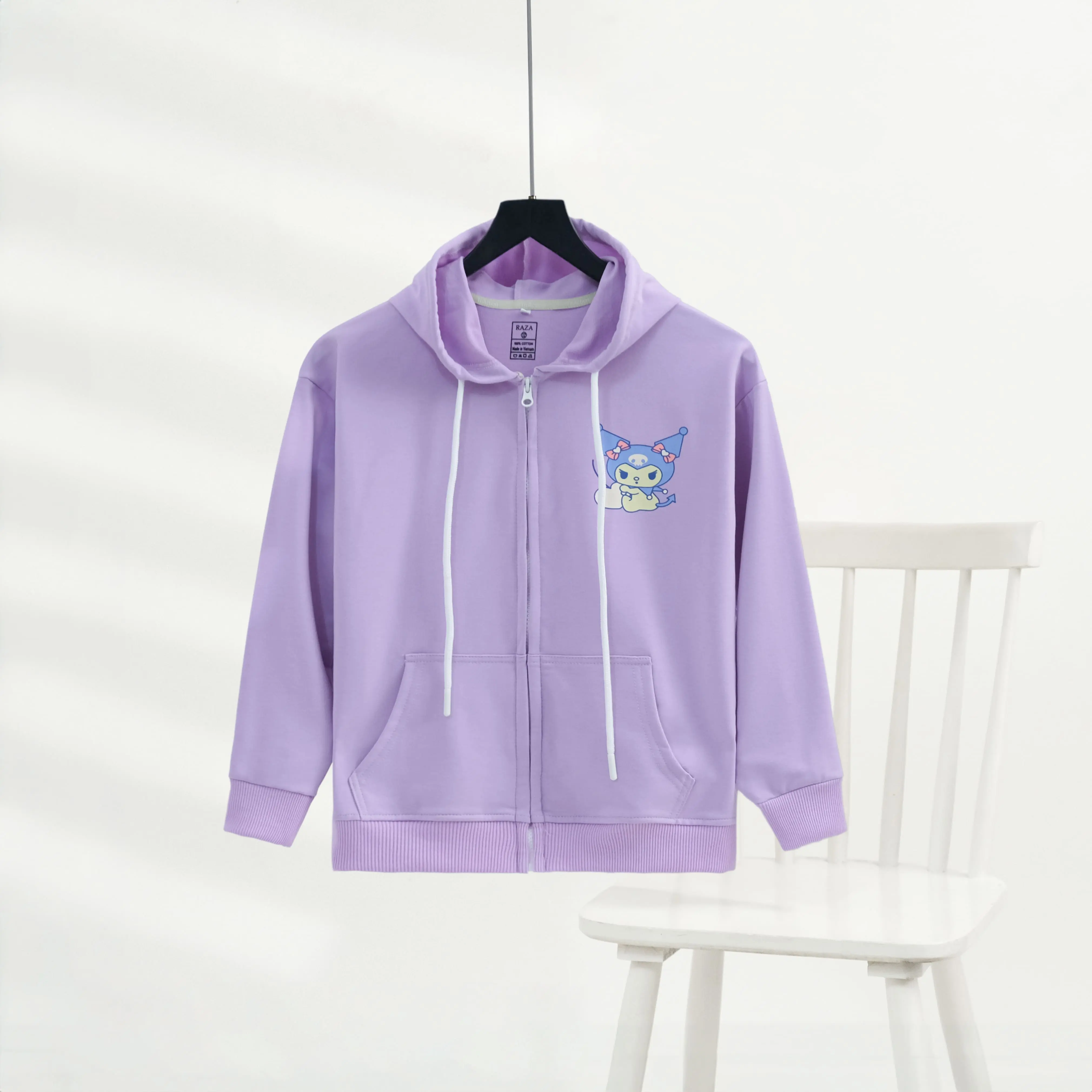 Áo khoác hoodie bé gái chống nắng, chống lạnh RAZA có nón in hoạ tiết chất vải da cá cotton cao cấp 15-52kg RZM92