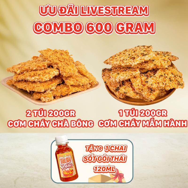   ƯU ĐÃI TẶNG SỐT  Combo 3 gói 600g cơm cháy  400g chà bông + 200g mắm hành  + kèm 1 sốt thái Snack Food Ăn Vặt 