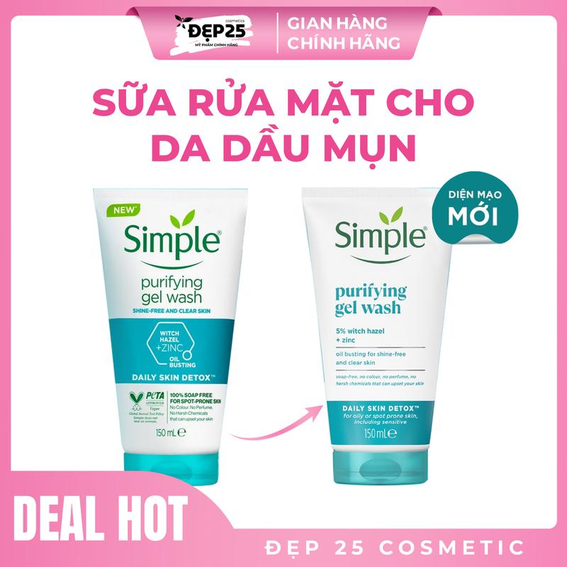   CHÍNH HÃNG  Sữa Rửa Mặt Simple Giúp Da Sạch Thoáng 150ml 