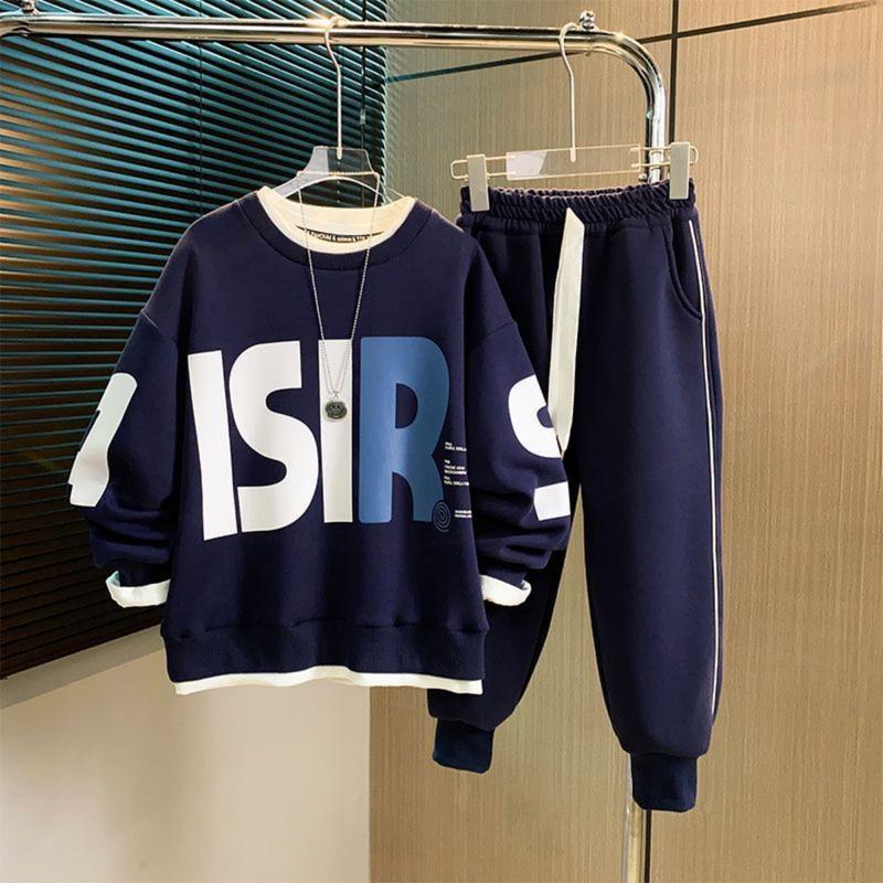 120-170 size Bộ quần áo nỉ cổ tròn cho bé Nam phong cách Hàn Quốc Len áo bbr