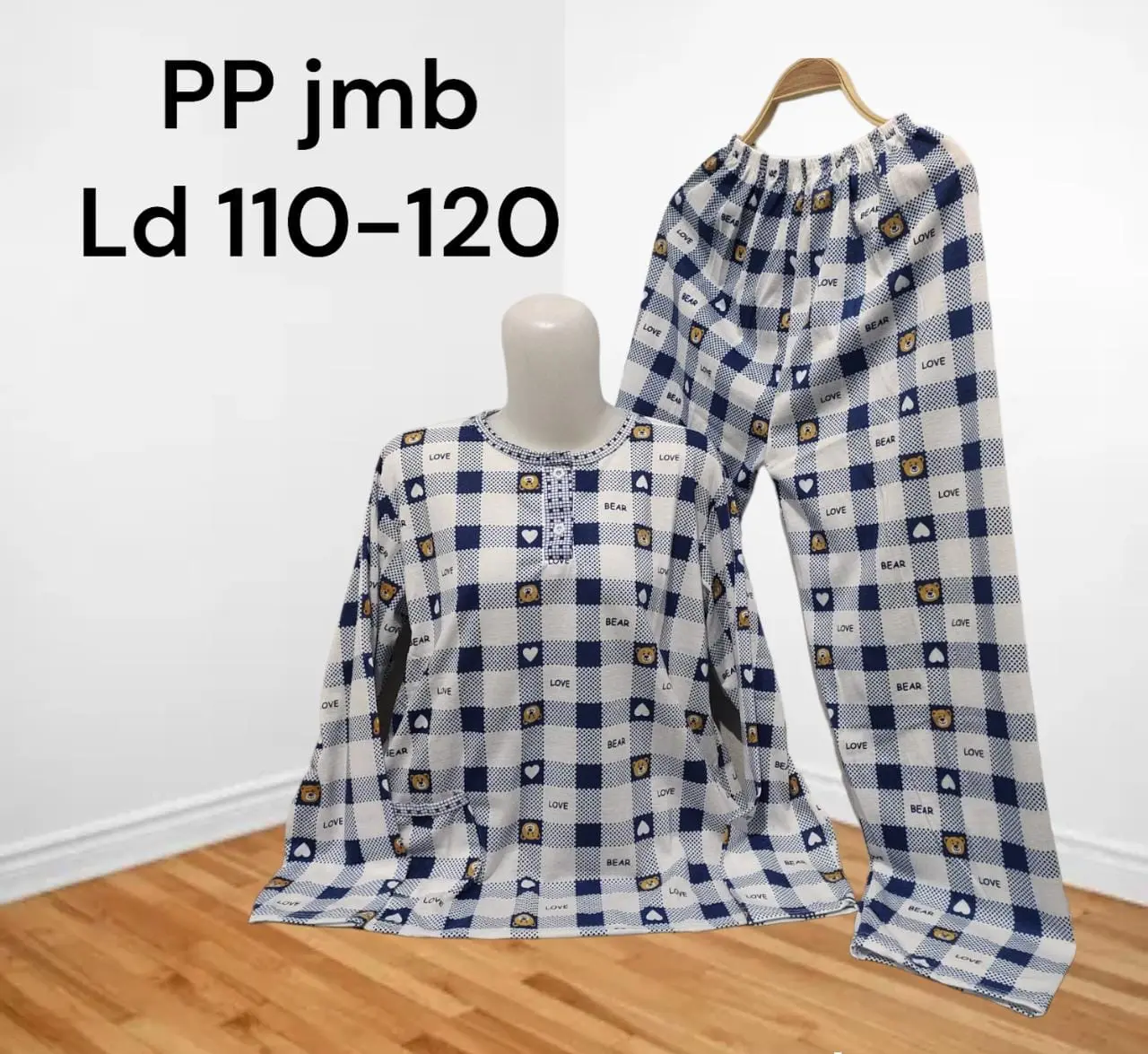 Set PP Baju Tidur Kaos Lengan Panjang Dan Celana Panjang Jumbo Babydoll Wanita 3XL LD 110-120cm Bunga Musim dingin Busui Kancing