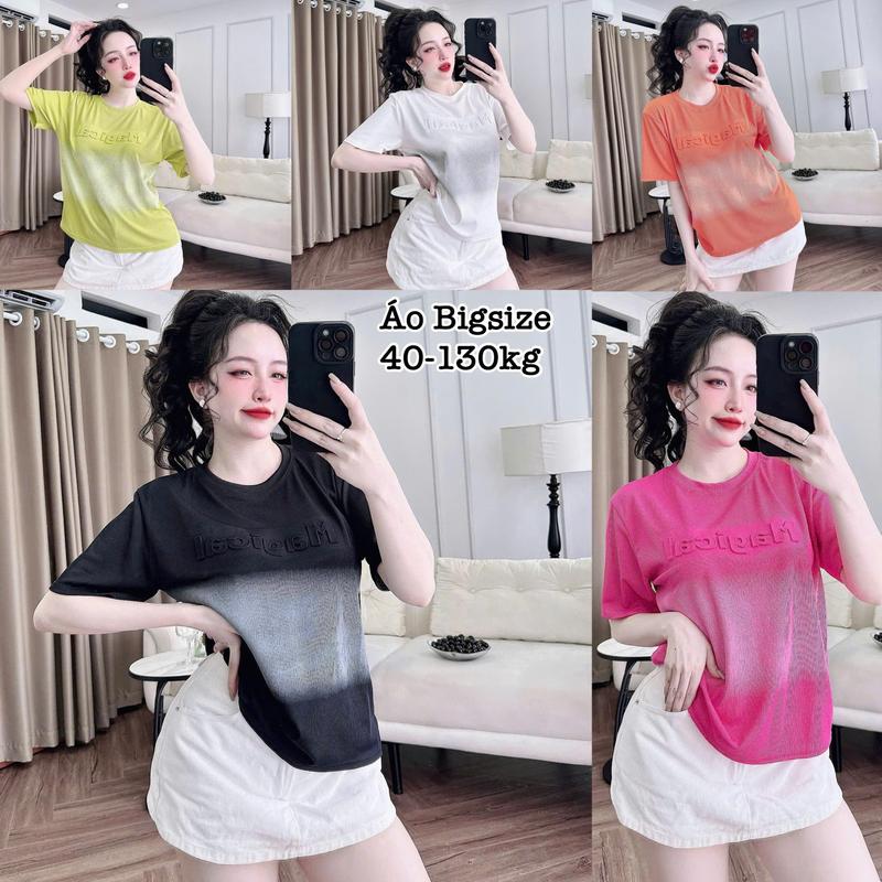 Áo Thun Nữ Bigsize Cổ Tròn Loang in Chữ Dập Nổi Chất Gân Tăm Co Giãn Xinh Đẹp Hot Hit Chuppy Dễ Thương Ôm Gọn 50-95kg2423
