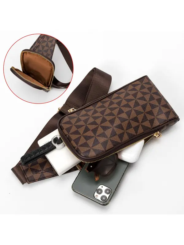 Women's Fashionable Geometric Pattern Fanny Pack, Casual Versatile Zipper Chest Bag for Daily Used, Trendy All-match Sling Bag 4