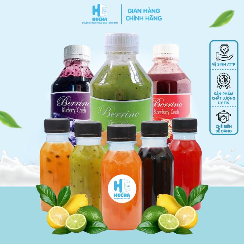 Sinh tố Berrino chai 120ml vị chanh dây đào dâu việt quất xoài kiwi, nguyên liệu Hucha Chua