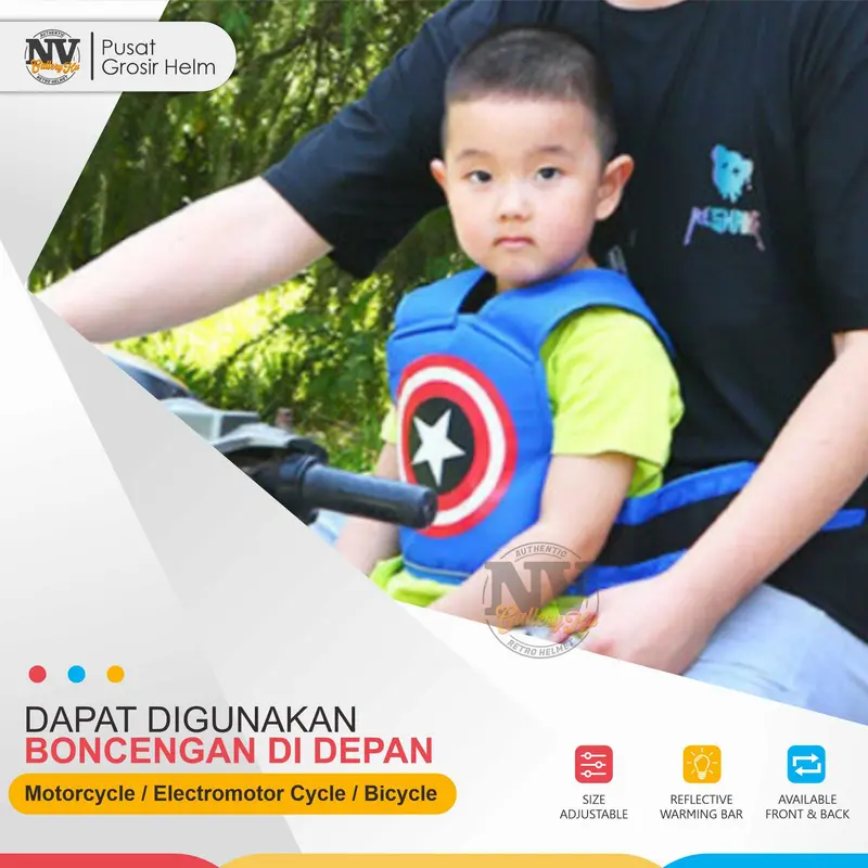 Sabuk Pengaman Anak di Sepeda Motor 2 in 1 Karakter Kartun Lucu 1