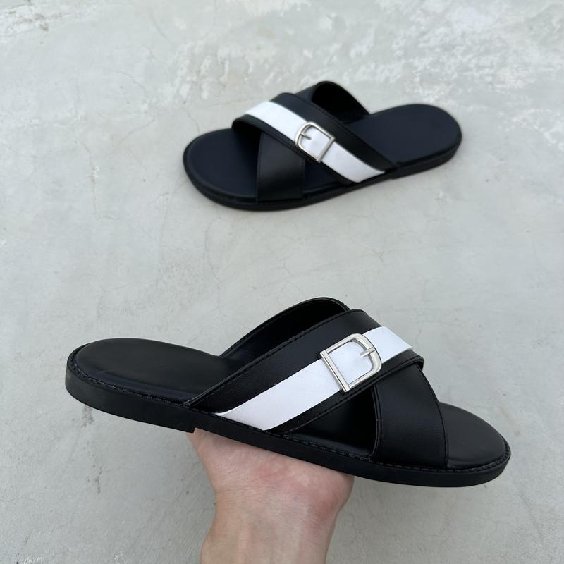 Dép nam quai chéo chữ X phối 2 màu đen trắng kèm mác chống gỉ - đế cao su chống trượt