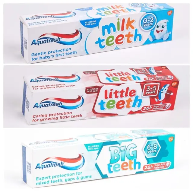 * Aquafresh Kids Baby Toothpaste Milk Teeth/ Little Teeth / Big Teeth ...