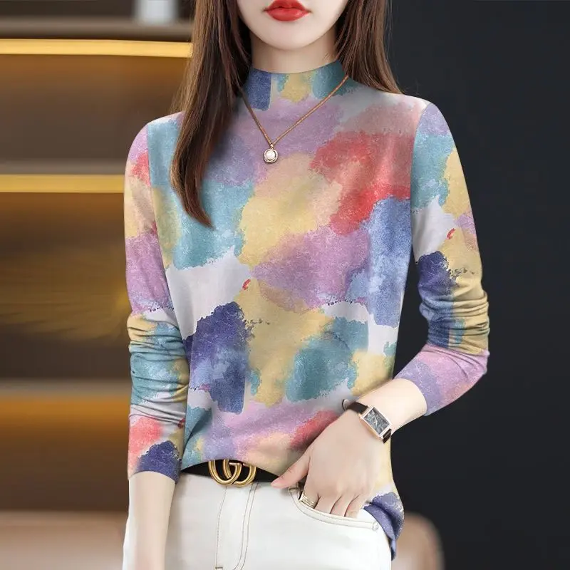 Áo Thun Nữ Cao Cấp Cổ Lọ Áo Dài Tay Thanh Lịch, Hàng Mới Về Năm 2025 Top Women Cổ Tròn Sơ Mi 0
