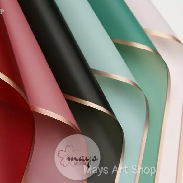 [5 Lembar] Kertas Flower Wrapping - Flower Wrap Paper Cellophane Set Isi 5 Bungkus Bucket Buket Bunga Polos Gold List Bouquet Korea Style 58 x 58 cm Murah Frame Plastik 1