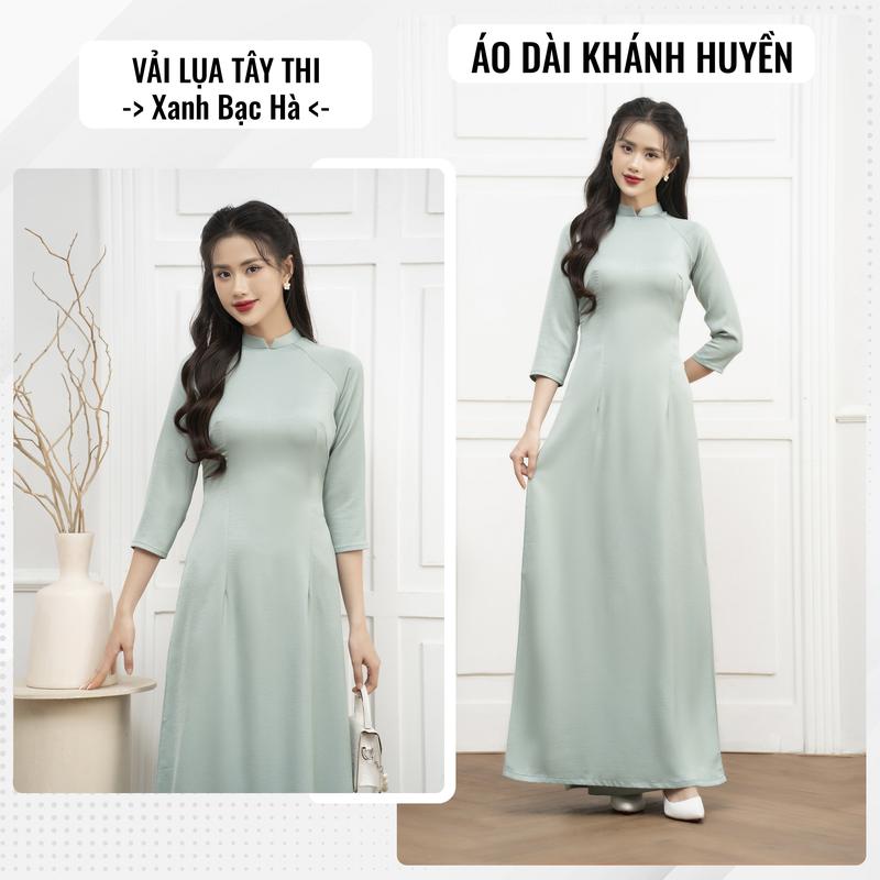 Áo dài truyền thống Xanh Bạc Hà, Xanh Mint kiểu trơn truyền thống vải lụa tây thi cổ cao 2cm thiết kế 2 tà (Lẻ áo và Bộ) - Áo Dài Khánh Huyền